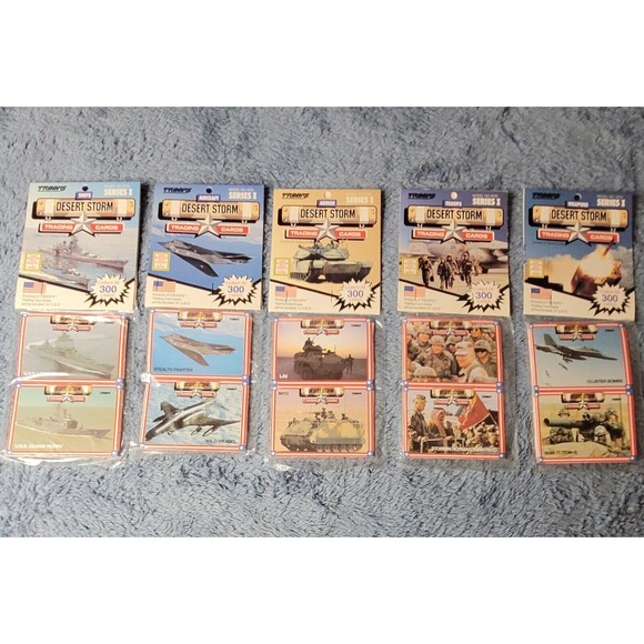Set of 5 Vintage 1991 Troops Desert Storm Series I Trading Cards 12 Cards ea NIP - Picture 1 of 6